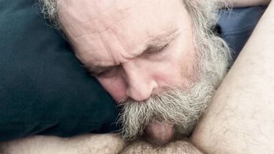 Moustache Daddy Worships Cock, Swallows Cum