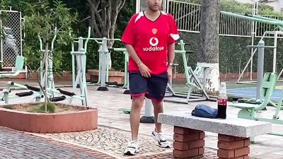 Cruising Straight Footballer Fucks Young Gay in Bathroom Starts with Condom and Then Takes off the Condom Creampie