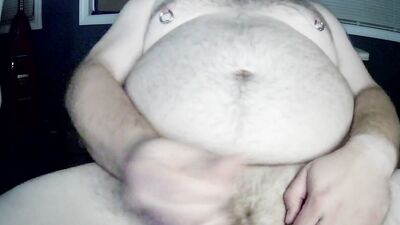 playing with my moobs and cummiing