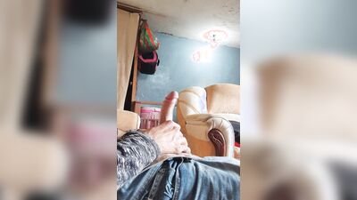 MASTURBATING MY COCK IN THE LIVING ROOM