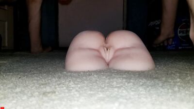 Ball slapping, big white dick sex doll fucking