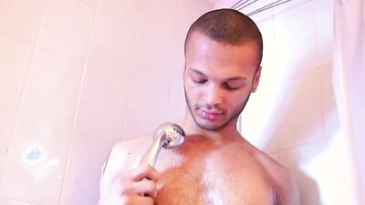 Huge cock of handsome mixed male gets wanked by us.