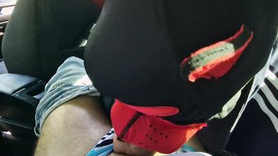 The thrill of cruising a big dick in her mouth in public in a car, a gopnik gets hot cum in her mouth!