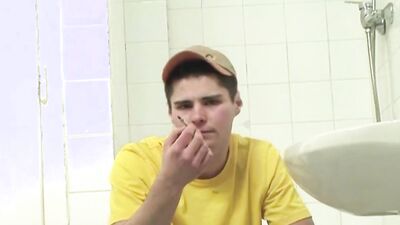 Skin Twink Dominates the Dick Horny New Cumer in the Toilet