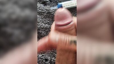 Playing with my uncut cock, ring around my glans. Squirting lube in my dick and jerking off until I come