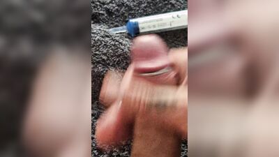 Playing with my uncut cock, ring around my glans. Squirting lube in my dick and jerking off until I come