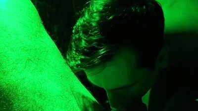While sex sauna cruising young twink found a juicy dick in a neonlight room to suck the cum out