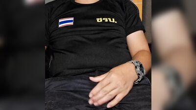 Thai uniform jerking off after work