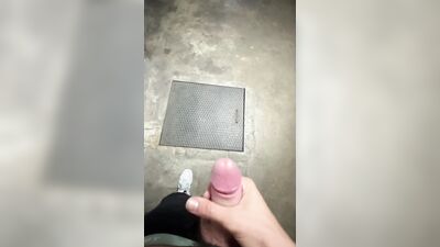 4 cums compilation in public garage, elevator almost caught