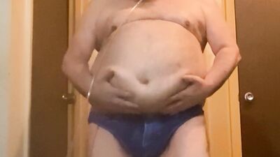 Ep 008 Grandpa Karr strips off his blue jean swim wear and jacks off his small cock while talking dirty, no cum
