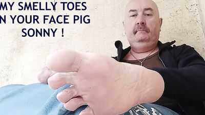 Good fat plump daddy with a moustached vicious pot-bellied showing off under a country bus shelter