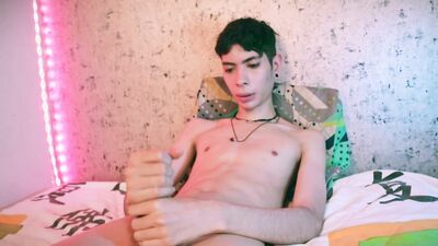 Slow Motion Cumshot Skinny Twink Magic C Jerking His Big Cut Cock With Oil