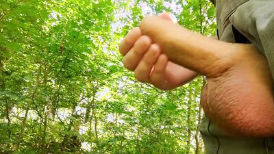 Jerking off in the forest after all day wood chopping