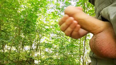Jerking off in the forest after all day wood chopping
