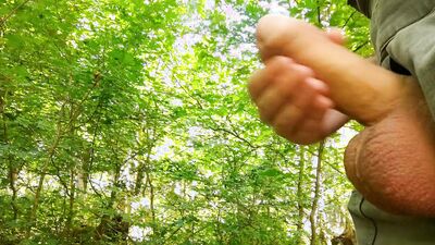 Jerking off in the forest after all day wood chopping