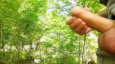 Jerking off in the forest after all day wood chopping