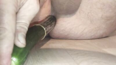 Lubricated fresh cucumber makes me cum
