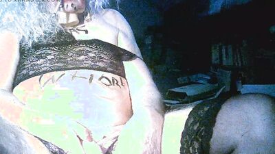 Sissy bimbo shitcunt fag pig slut Sarah Millward, smokes, wanks, double penetrates herself with 9 inch balck dildo