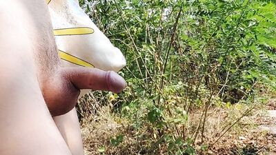 Nude beach public cruising failed, so young twink had to please a dick in the woods