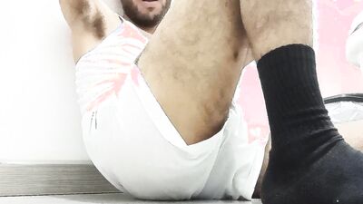 White underwear, socks and a hairy dick while Jerking off