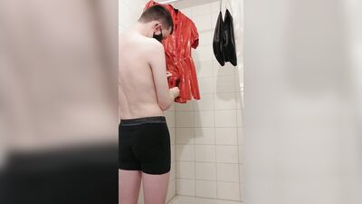 Shining and lubing red latex hooded swing dress and rubber stockings