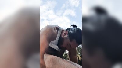 SelfSuck Cum by the pond