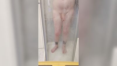 Amateur showering I masturbate my huge cock