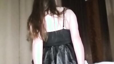 crossdresser maid got unexpected first time dildo ride with cum firework in the end