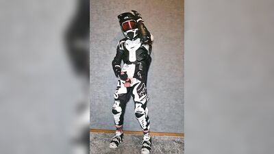 Horny motocross player cumming on boyfriend helmet