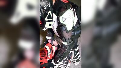 Horny motocross player cumming on boyfriend helmet