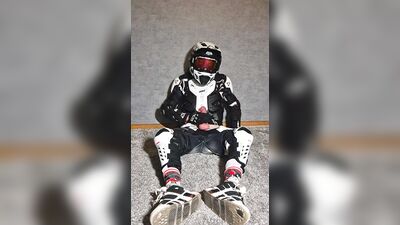 Horny motocross player cumming on boyfriend helmet