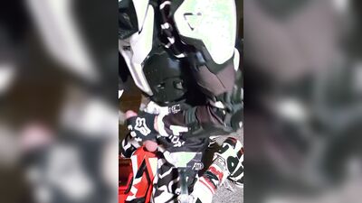 Horny motocross player cumming on boyfriend helmet