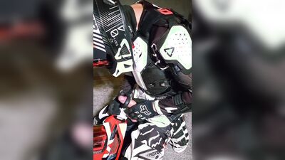 Horny motocross player cumming on boyfriend helmet