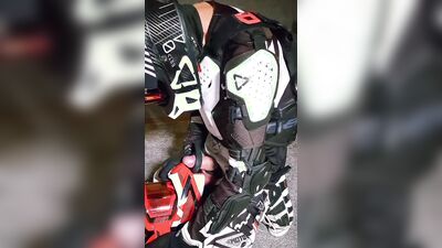 Horny motocross player cumming on boyfriend helmet