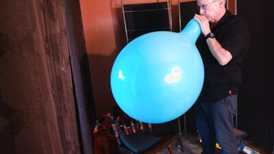 117) Big Round Turquoise Balloon Gets Popped by Daddy!