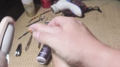 Trimming and lotioning my feet