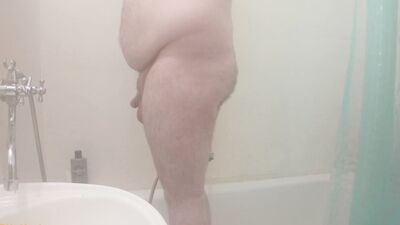 The bear taking a shower. He pissed, jerked off and washed himself.