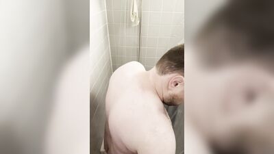 Chubby solo daddy taking a shower before a long day of meetings