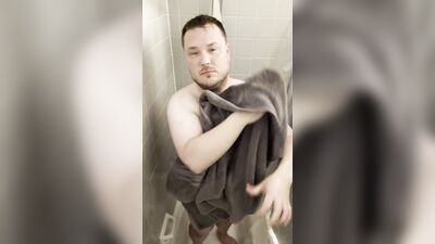 Chubby solo daddy taking a shower before a long day of meetings