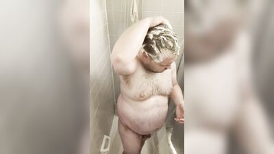 Chubby solo daddy taking a shower before a long day of meetings