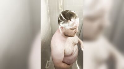 Chubby solo daddy taking a shower before a long day of meetings