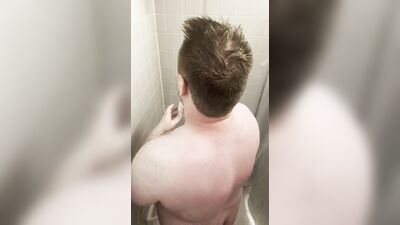 Chubby solo daddy taking a shower before a long day of meetings
