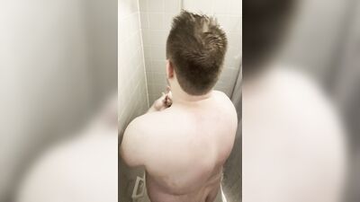 Chubby solo daddy taking a shower before a long day of meetings