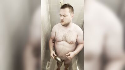 Chubby solo daddy taking a shower before a long day of meetings
