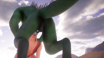 Lizard double dicks down tiny elf