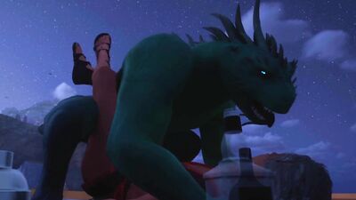 Lizard double dicks down tiny elf