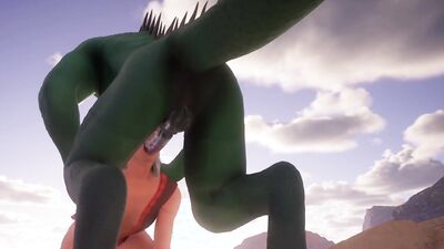 Lizard double dicks down tiny elf
