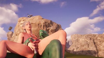 Lizard double dicks down tiny elf