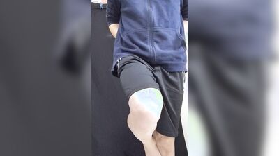 A boy in shorts has appeared! However, he seems to be holding back his pee...
