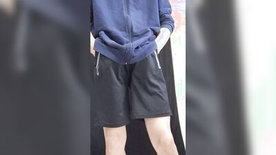A boy in shorts has appeared! However, he seems to be holding back his pee...